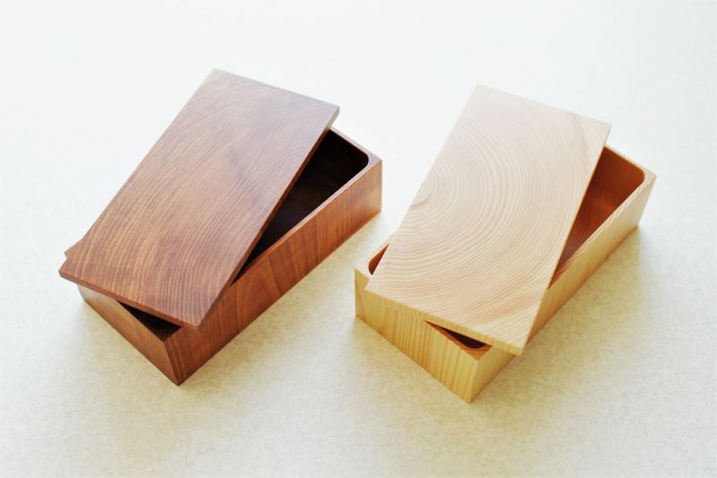 媛ひのき くり抜き弁当箱 「年輪」 M - 角あり LINKWOODDESIGN