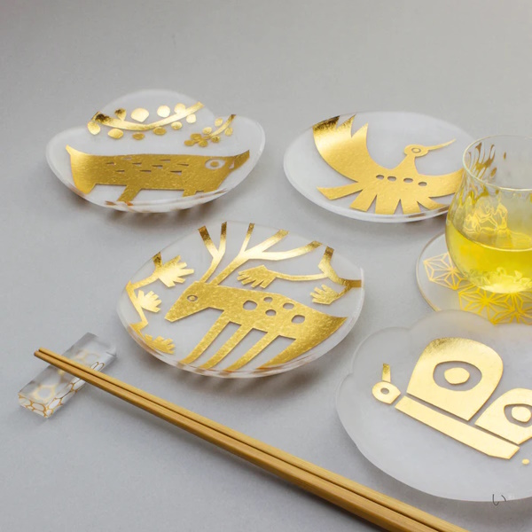箔 まめざら 祝い 11cm 木箱入り4枚セット toumei (3514) 豆皿