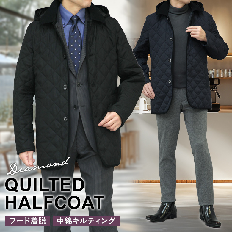 メンズスーツKOKUBO キルティング ハーフコート メンズ 衿フード付
