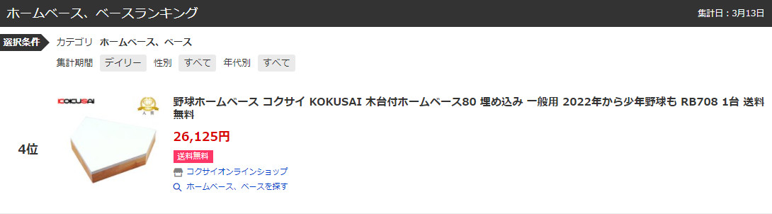 野球ホームベース コクサイ KOKUSAI 木台付ホームベース80 埋め込み