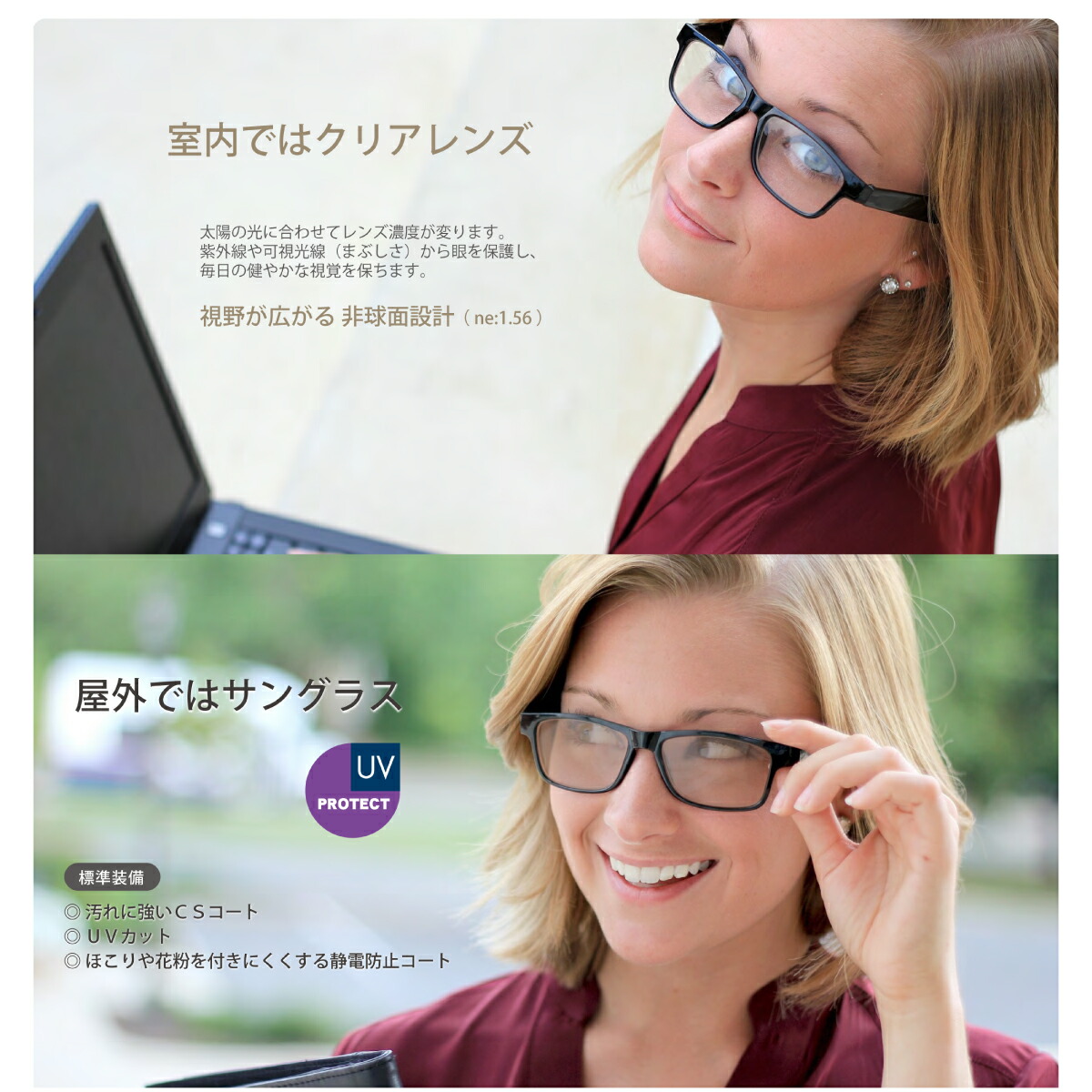 イトーレンズ 調光レンズ 屈折率1.56 非球面 レンズ （2枚1組）グレー ブラウン カラーレンズ Ito Lens メガネレンズ 眼鏡 メガネレンズ 
