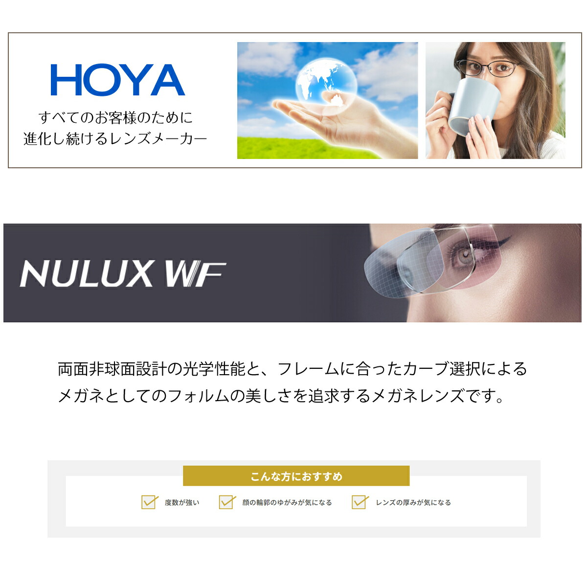 オプションレンズ】HOYA 両面非球面 NULUX WF ニュールックス 屈折率