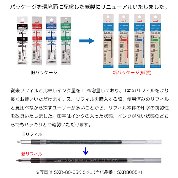 三菱鉛筆 uni ジェットストリーム替芯 0.38mm 色が選べる10本セット 紙パッケージ品 SXR-80-38K 4色から10本選択｜komamono｜03