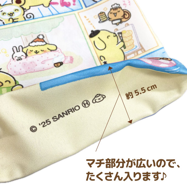 ポムポムプリン チームプリン マチ付き巾着 総柄 サンリオ マフィン