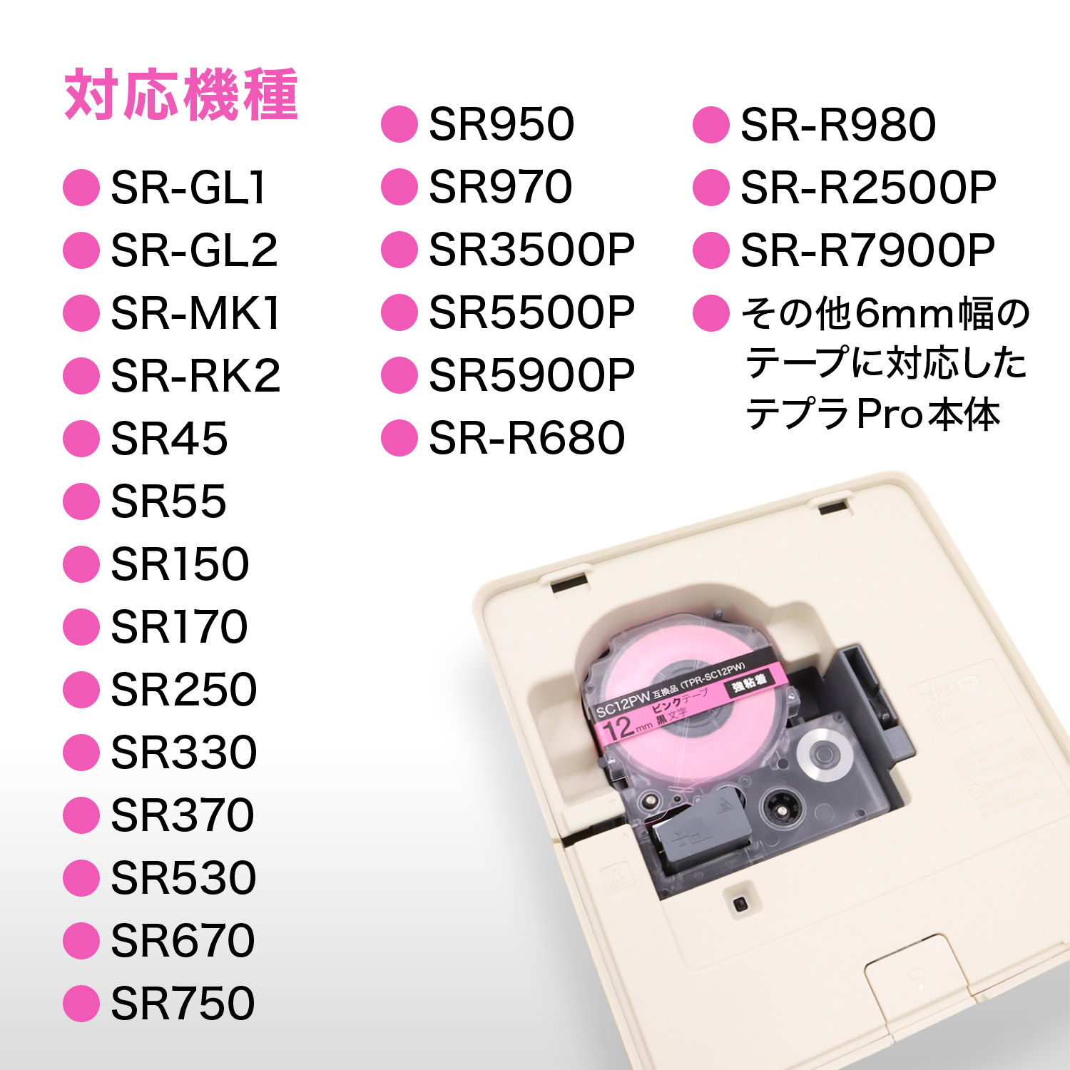 テプラテープ 6mm 互換 テープ テプラプロ テプラ PRO SD6GW 強粘着 緑 ラベル 白 文字 5個セット キングジム 用｜komamono｜02