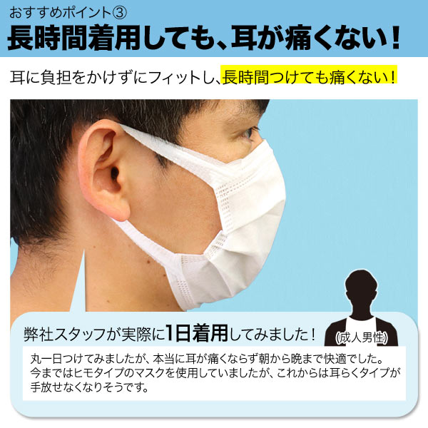 [日テレZIP・テレ東WBSで紹介] 日本製 サージカルマスク 不織布 耳が痛くない 耳らくリラマスク 3層 全国マスク工業会 使い捨て 普通サイズ｜komamono｜05
