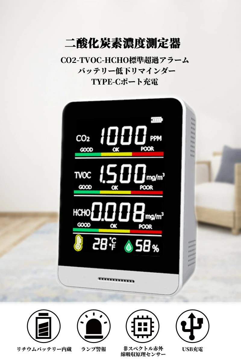 集団感染を防ぐ 換気対策 co2 センサー co2濃度測定器 co2濃度計 CO2メーターモニター CO2濃度を可視化 二酸化炭素 濃度 測定器  日本製センサー