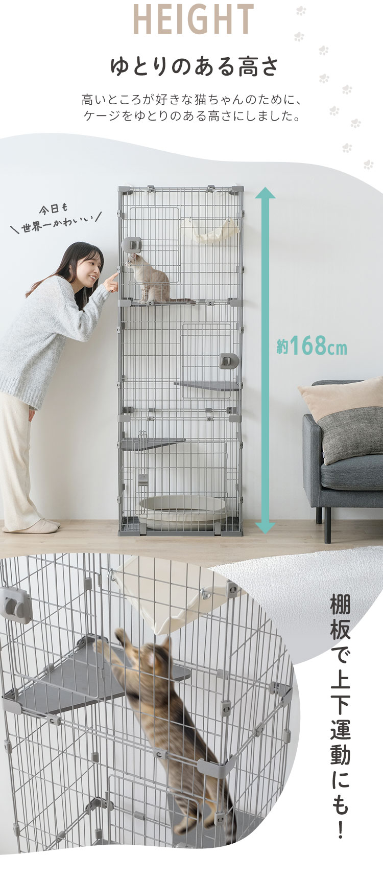 アイリスオーヤマ カラースリムキャットケージ キャットステップ ハンモック付き IRIS OHYAMA（アイリスオーヤマ） 猫 ケージ 1列 スリム キャット