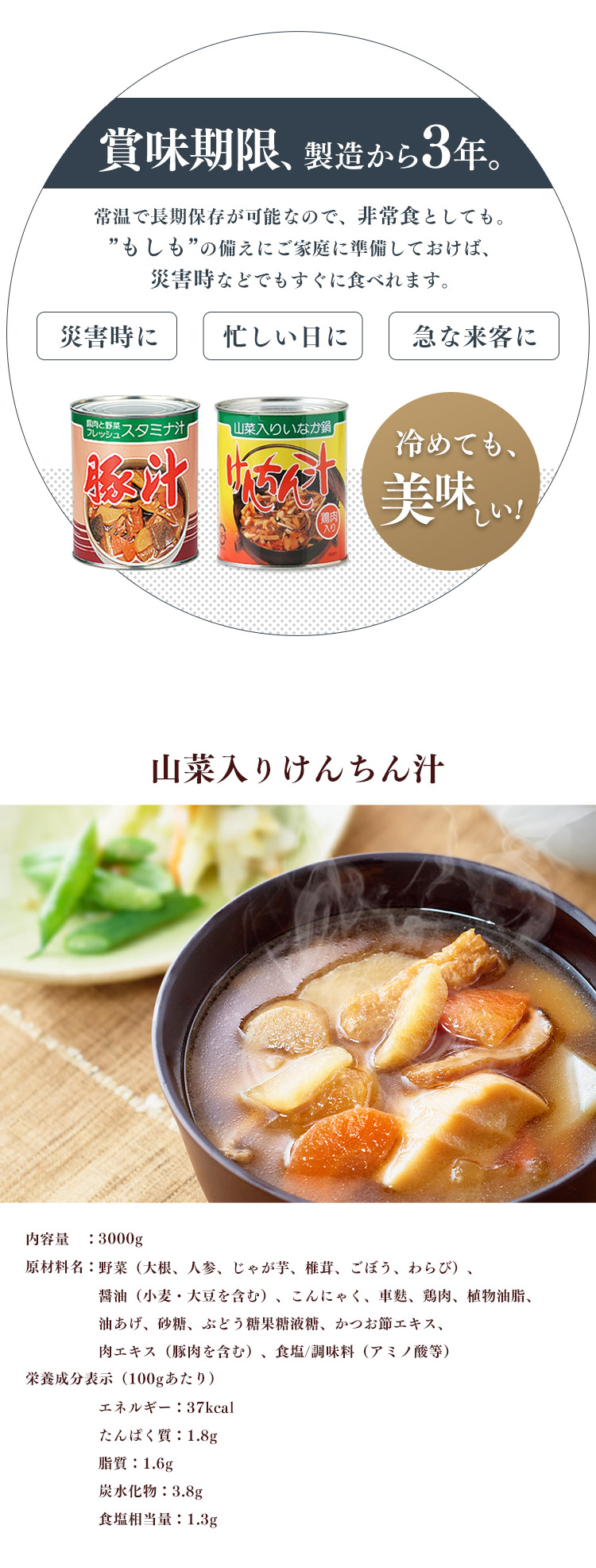 防災食 保存食 けんちん汁 豚汁 1号缶けんちん汁 保存食 3000g