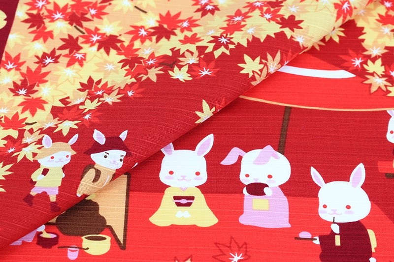 小風呂敷 秋の野点 11月 中巾 四季彩布 紅葉 もみじ お茶 うさぎ