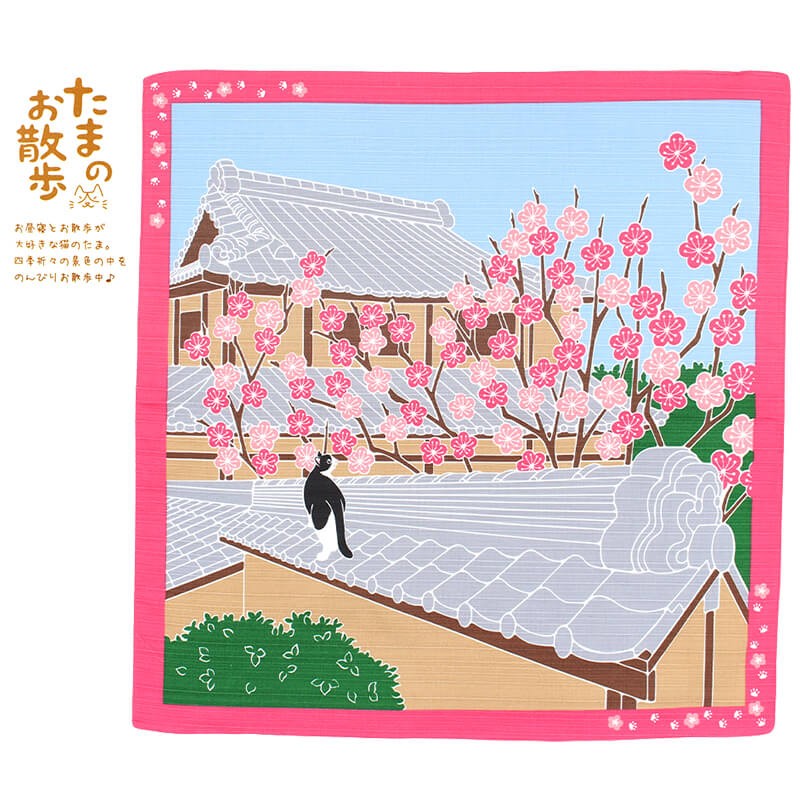 小風呂敷 菜の花 3月 中巾 たまのお散歩 春 花畑 猫 ねこ 約50×50cm