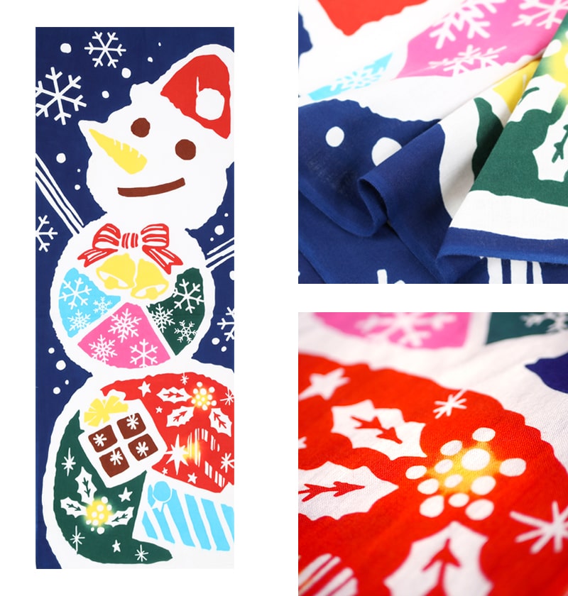 手拭いもんぺ【聖雪】綿絣 クリスマス 雪だるま 濱文様 手ぬぐい クリスマス 雪だるま 冬 タペストリー スノーマン 日本