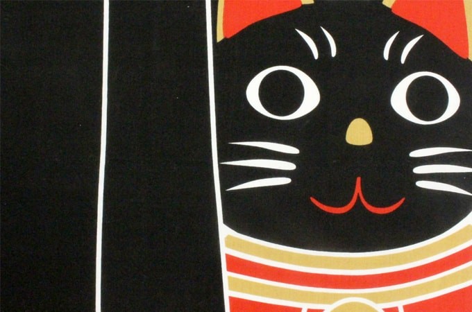 手ぬぐい 黒招き猫 ネコ 猫 ヤギセイ てぬぐい 捺染 片面染め 日本製