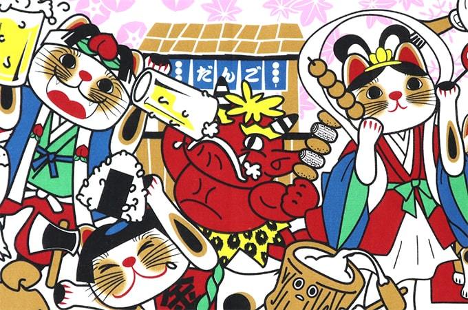 手ぬぐい 昔話 桃太郎 浦島太郎 金太郎 猿蟹合戦 猫 ネコ ねこ 縁起物