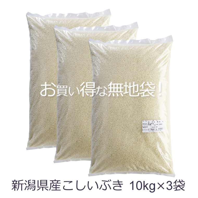 お米 30kg 新米 新潟県産 こしいぶき （ 令和5年産 ） 30kg （10kg×3袋）【 送料無料 （本州のみ）】 白米 生活応援米 新潟