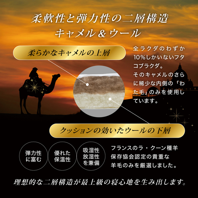 正規品 フランスベッド ベッドパッド シングル らくピタ キャメル＆ウールベッドパッド | らくぴた 置くだけ 敷くだけ キャメル 日本製 高級