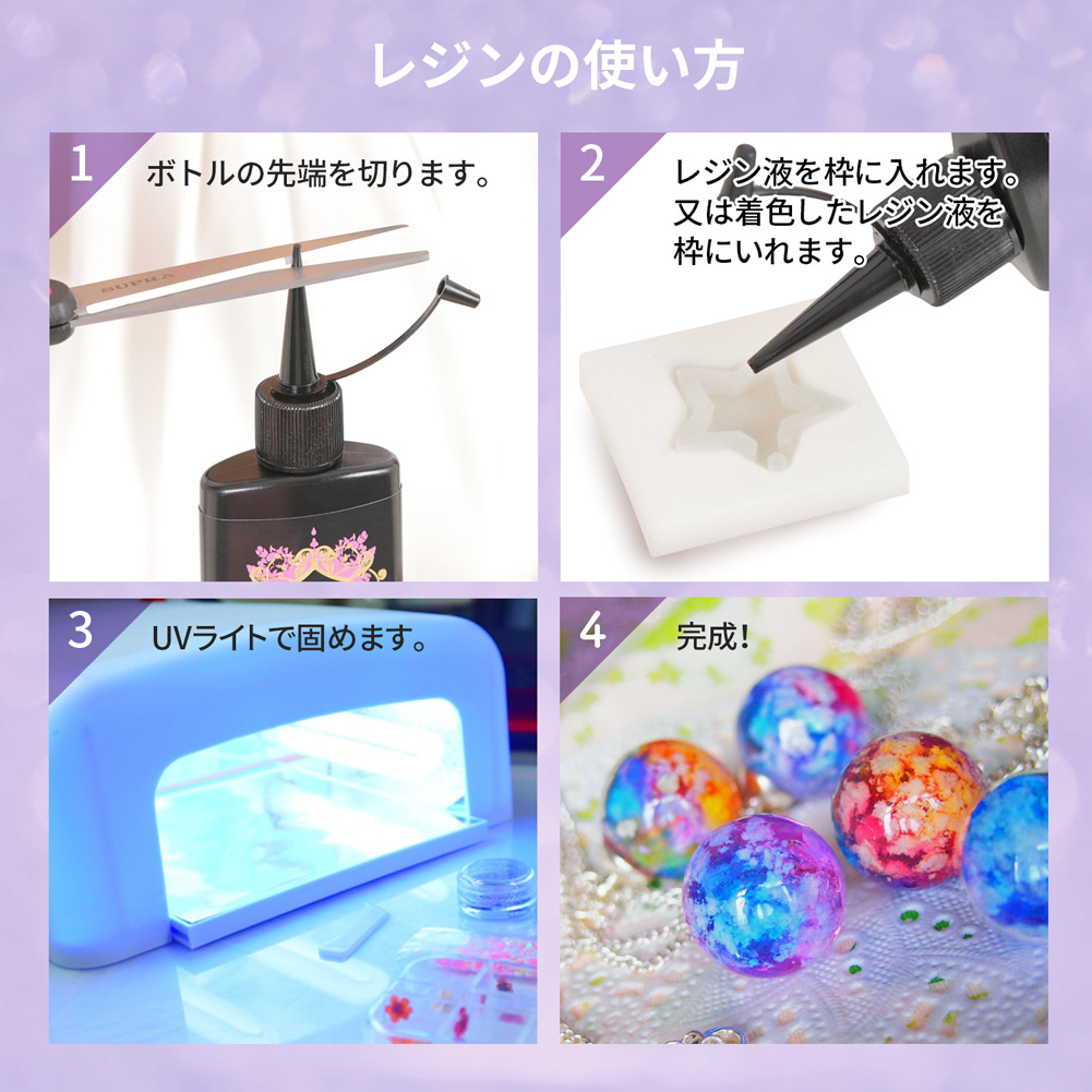 専用レジン液 シエル2本、ツキハナ4本、コーティング剤 レジン液 ケミテック 日本製 75g 4本セット エポキシレジン UV