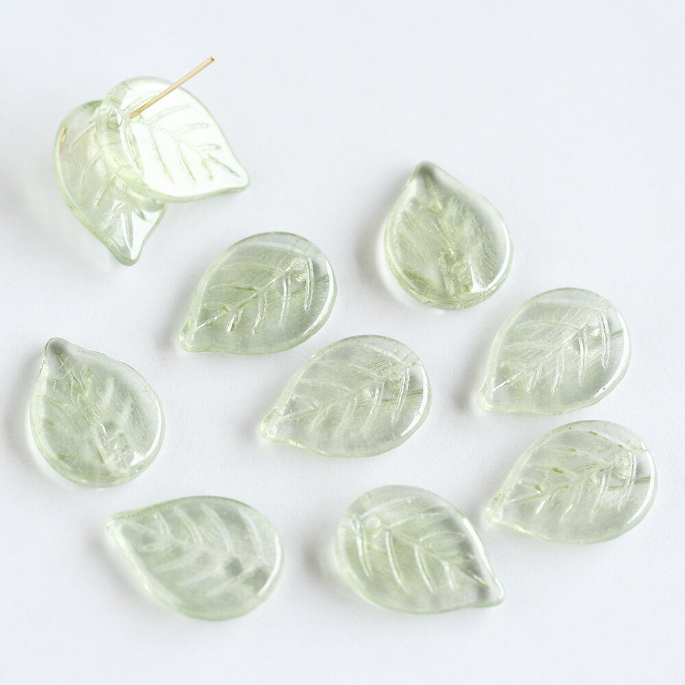 チェコビーズ アップルリーフ 約18×13mm グリーンラスター 10個 葉っぱ