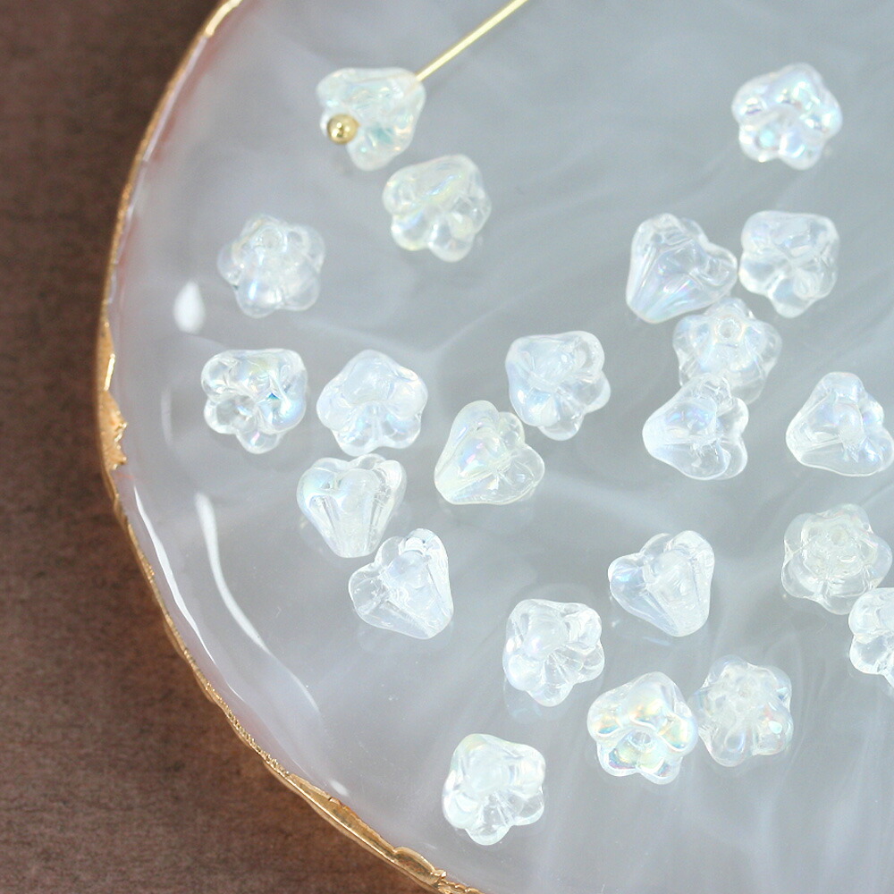 チェコビーズ ベルフラワー 4×6mm オーロラクリスタル 約20個 お花