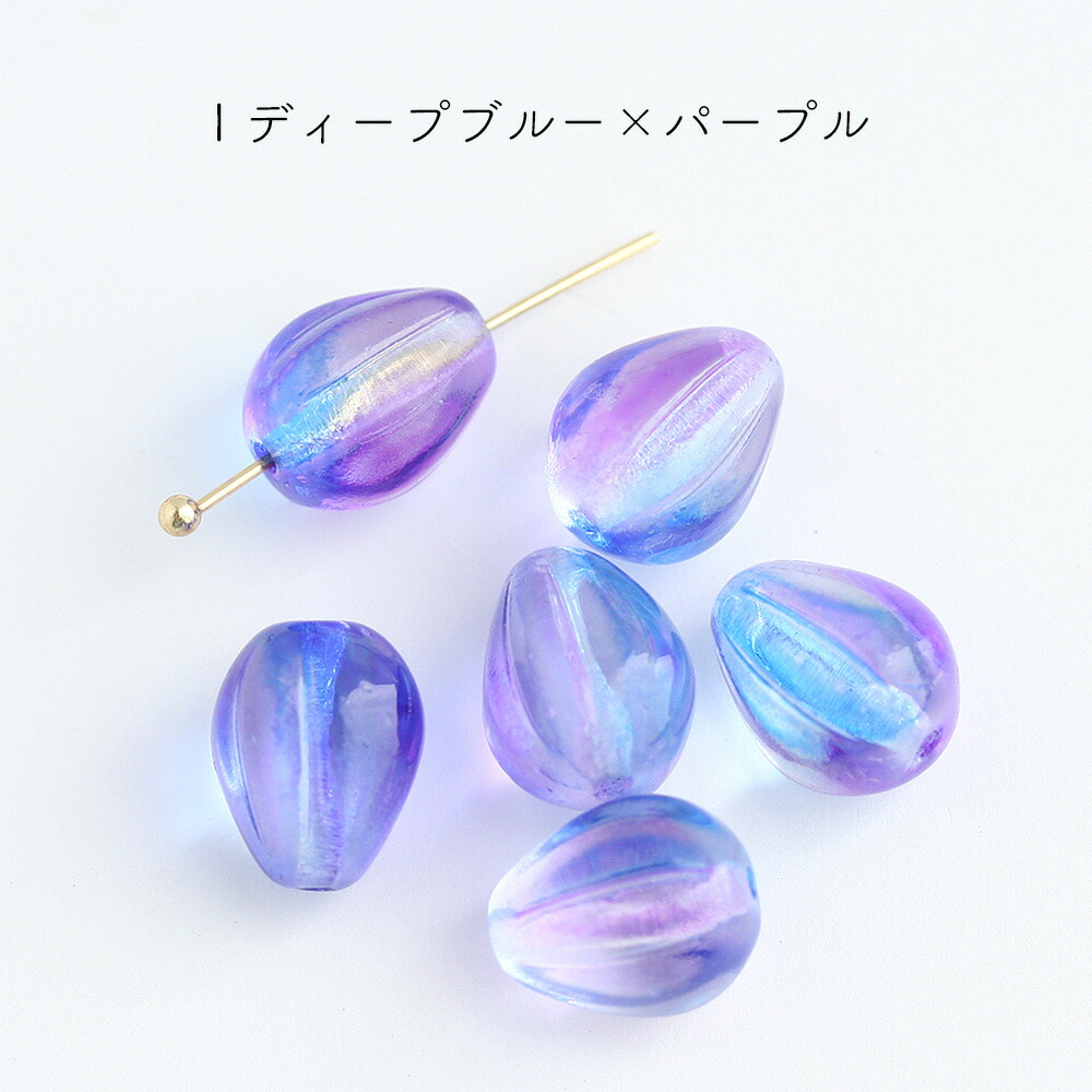 チェコビーズ ラインドロップ 11×9mm 6個 アクセサリーパーツ 筋入り