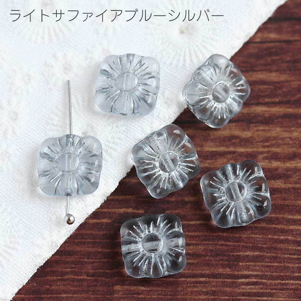 チェコビーズ スクエアフラワー 10mm 6個 チェコガラス アクセサリー