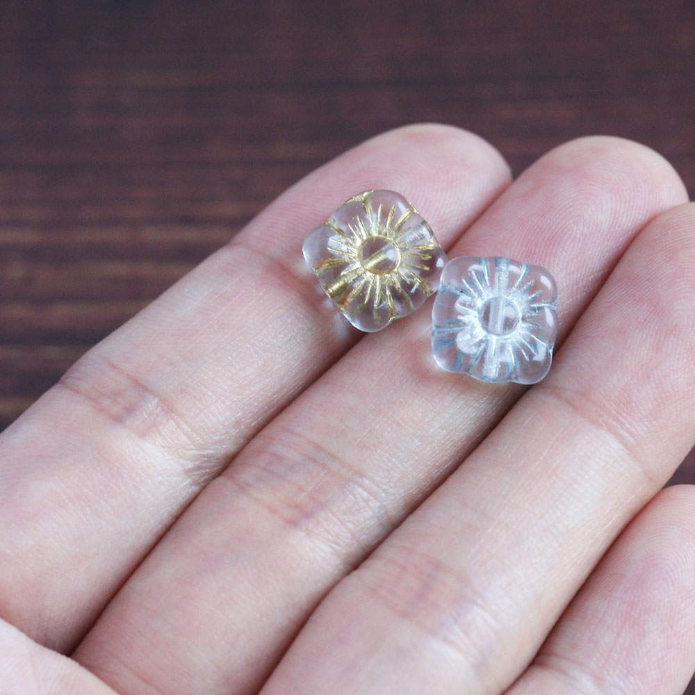 チェコビーズ スクエアフラワー 10mm 6個 チェコガラス アクセサリー