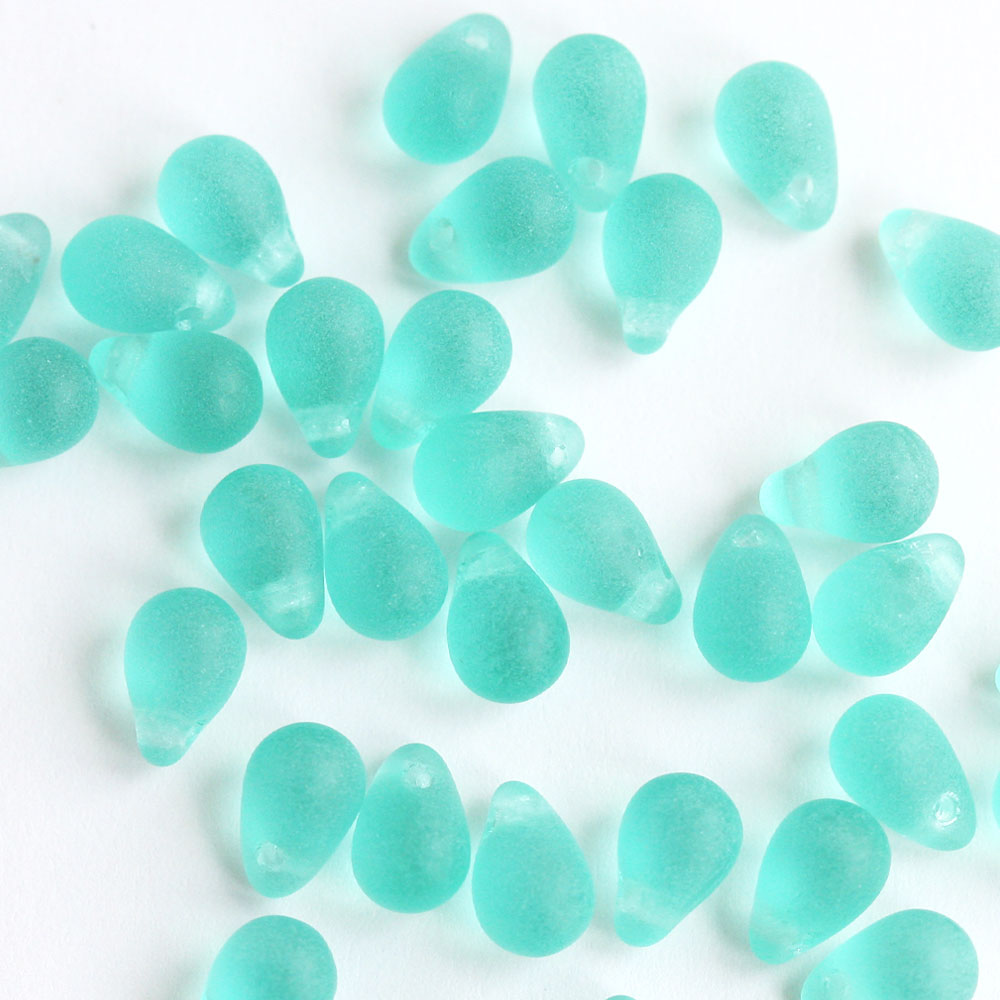 チェコビーズ ドロップ 4×6mm フロストエメラルドブルー 約30個