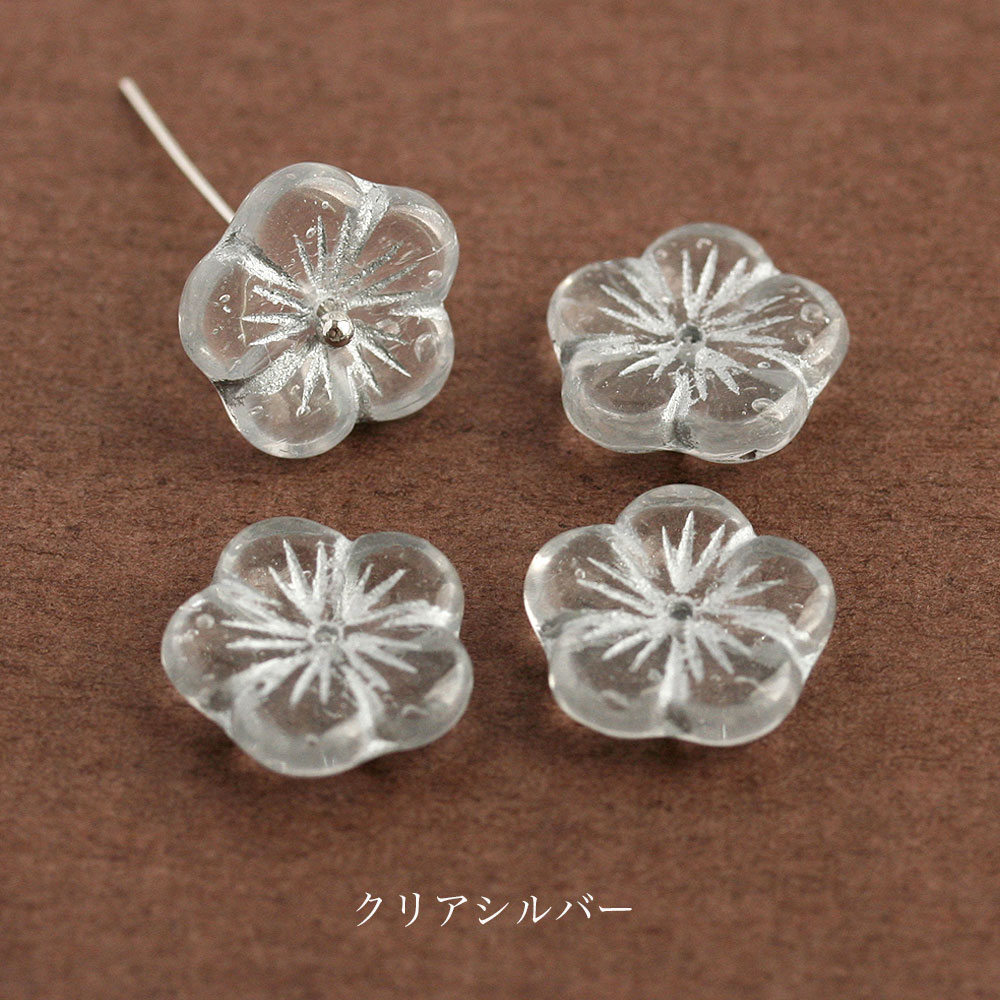 チェコビーズ フラワー 14mm 4個入り 花 チェコガラス ビーズ アクセサリーパーツ ハンドメイド パーツ 手芸 ピアス イヤリング 赤 黒 ゴールド シルバー｜komorebista｜04