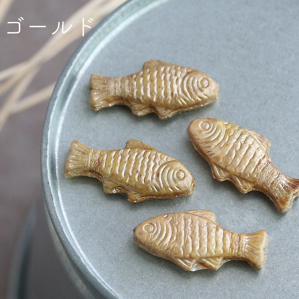 チェコビーズ 魚 25×12mm ピンク 青 ゴールド 4個 アクセサリーパーツ