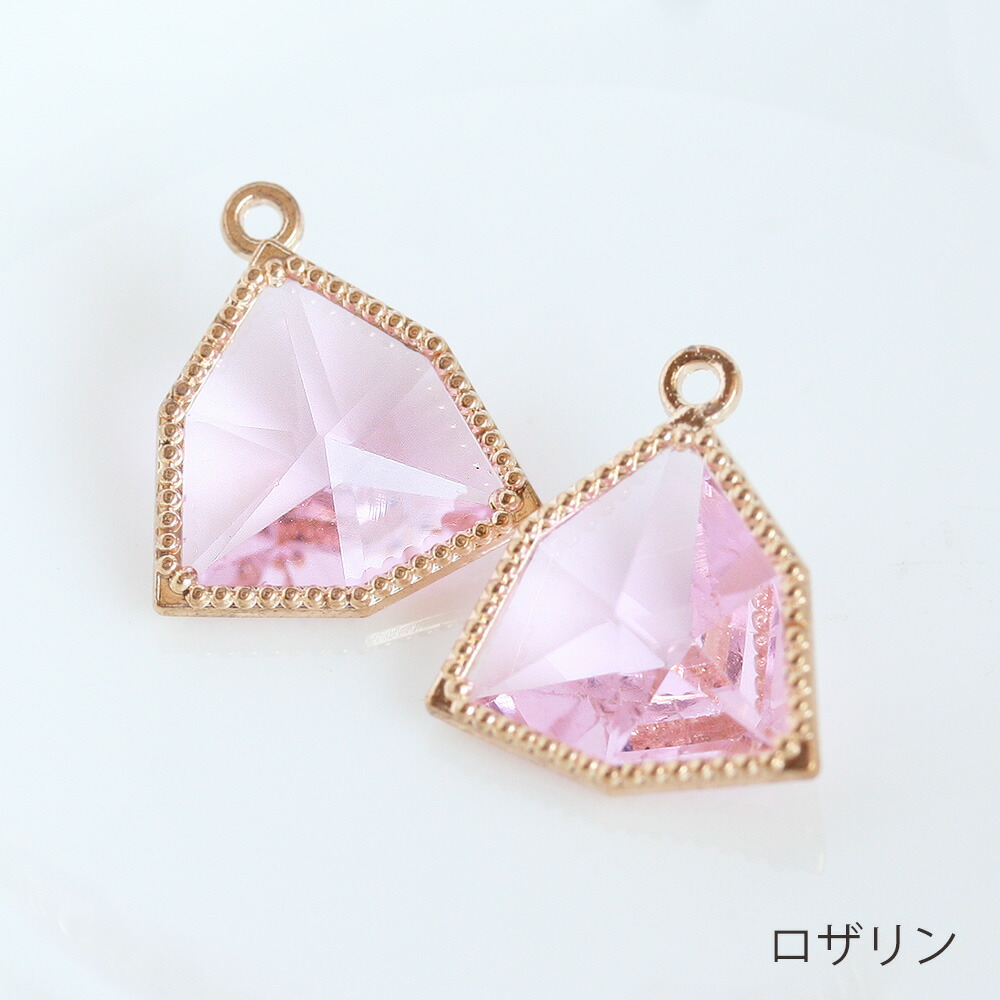 アクセサリーパーツ 多角形ゴールドフレームチャーム 2個 クリスタル
