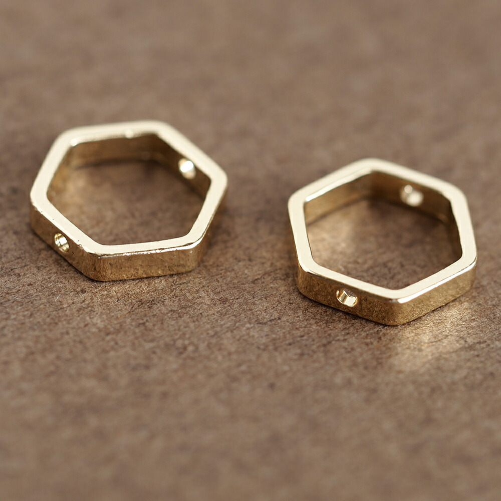 アクセサリーパーツ 通し穴付き六角形フレーム ゴールド 2個 8mmビーズ
