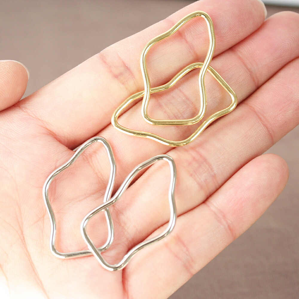オータムジャスパー と スターチャーム の フープイヤリング ハンドメイド アクセサリーパーツ 歪みフープパーツ ゴールド シルバー 2個 メタル