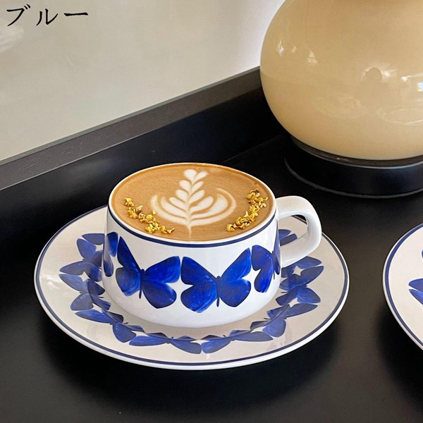 ティーカップ ソーサー付き 蝶柄 ラテカップ Tea Set コップ 260ml 1個セット セラミック ティーセット 電子レンジ温め対応｜komugi-st｜02