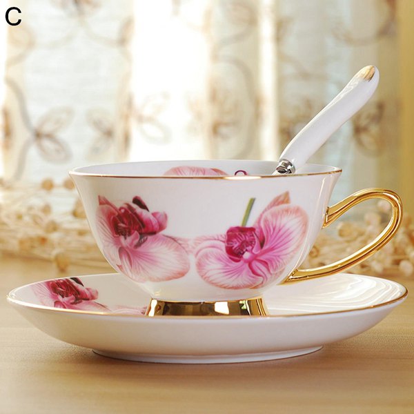 コーヒーカップ Tea Set 花柄 ピオニー バラ柄 総柄 金箔押し マグカップ ボーンチャイナ スプーン付き 紅茶カップ ケーキ皿｜komugi-st｜03