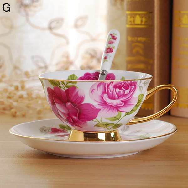 コーヒーカップ Tea Set 花柄 ピオニー バラ柄 総柄 金箔押し マグカップ ボーンチャイナ スプーン付き 紅茶カップ ケーキ皿｜komugi-st｜06