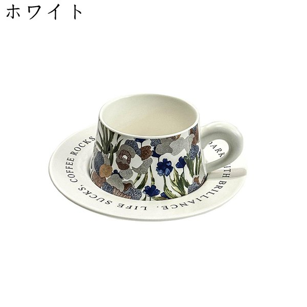 ティーカップ 花柄 ソーサー付き Tea Set コップ 260ml ティーセット フラワー 油絵柄 マグカップ ケーキ皿 セラミック｜komugi-st｜02