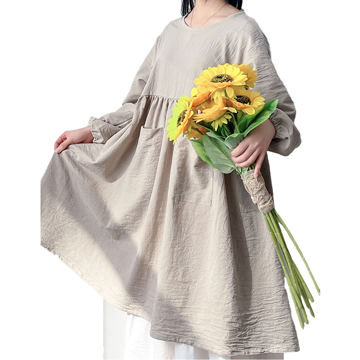 割烹着 エプロン レディース スモック かぶり 長袖 ゆったり おしゃれ