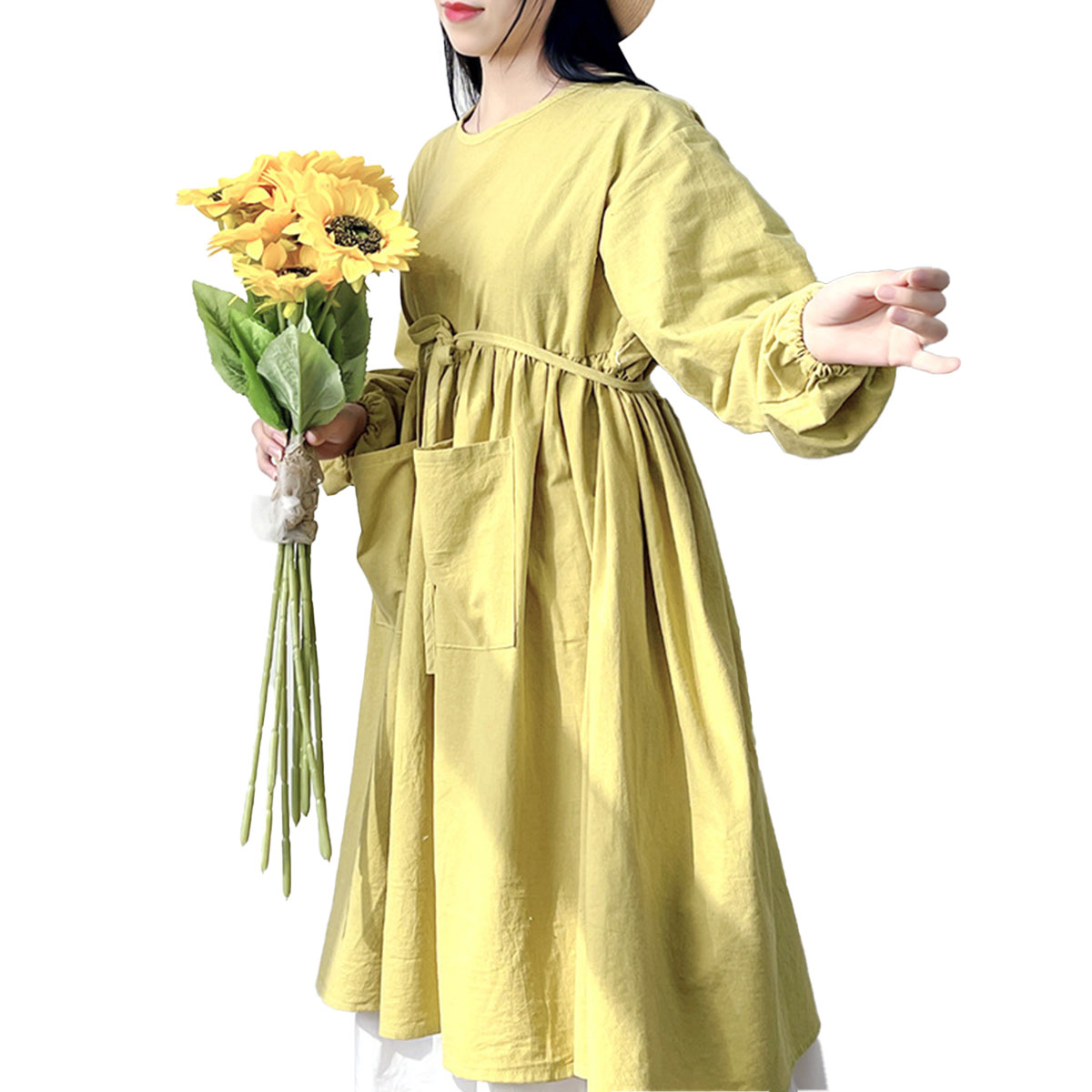 割烹着 エプロン レディース スモック かぶり 長袖 ゆったり おしゃれ