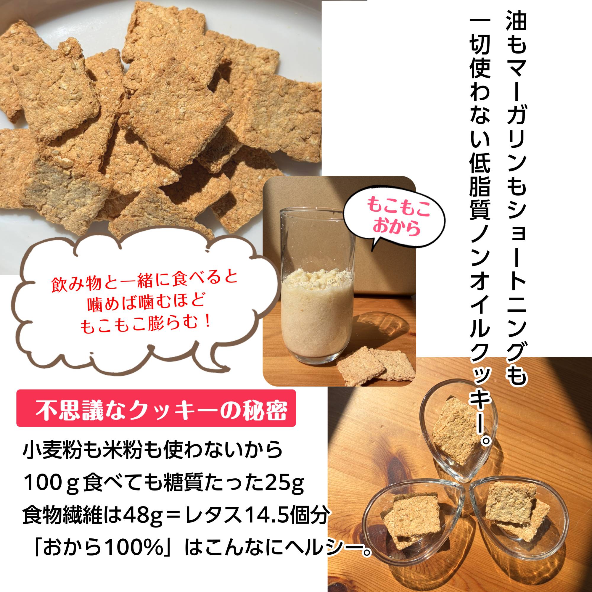 新発売おから100％おからクッキーノンオイル低糖質 もこもこふくらむ
