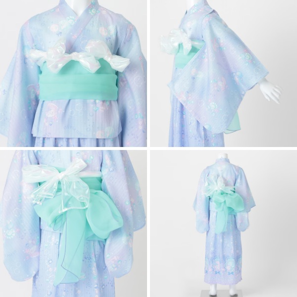 新品　メゾピアノ　浴衣　４点セット　ネイビー　リボン　シェル 新品 メゾピアノ 浴衣 4点セット ネイビー リボン シェル
