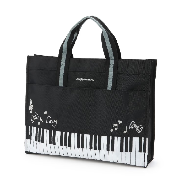 新品未使用 メゾピアノ ピアノ鍵盤トートバッグ レッスントートバッグ 黒 mezzo piano メゾピアノ ピアノ レッスンバッグ 音符 ハート リボン