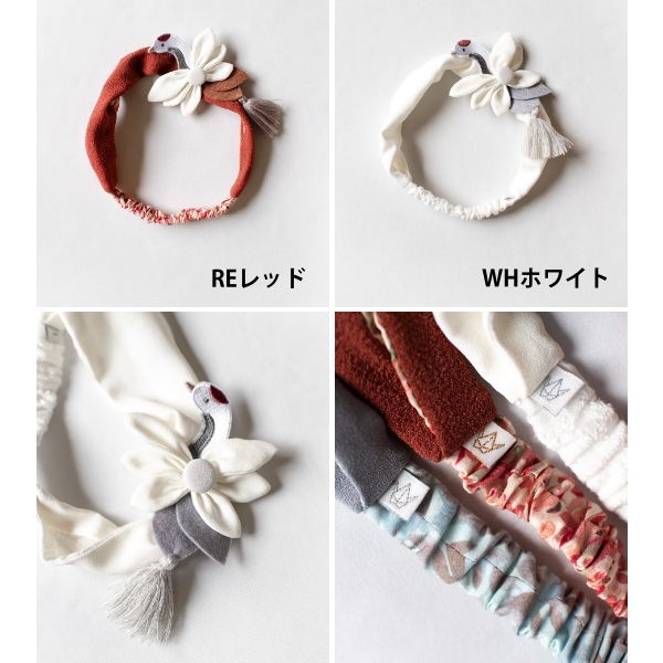 mocmof（モクモフ） 鶴かんざしへアバンド ホワイト レッド 白色 赤色