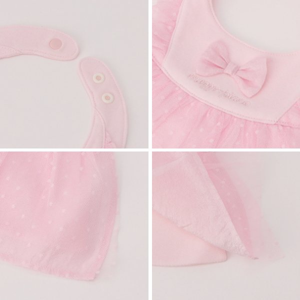 mezzo piano メゾピアノ ドットチュールフリルスタイ リボン 水玉柄