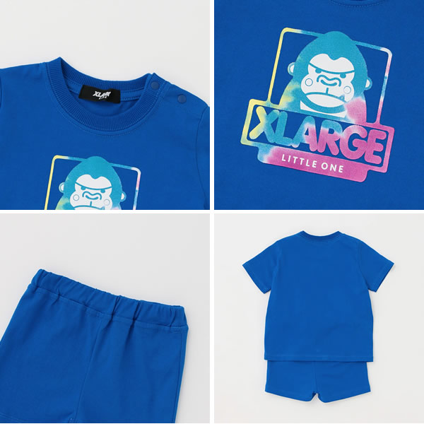 XLARGE KIDS エクストララージ キッズ タイダイファニーゴリラセットアップ 70 80cm 半袖 半ズボン パンツ シロ ブラック ブルー  ゴリラ グラデーション ベビー