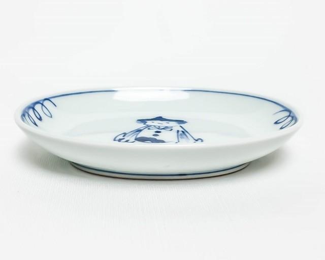 有田焼 青花 絵変り 小判小皿 オランダ船 S-31-033 小皿 変形小皿 楕円