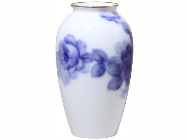 大倉陶園 23cm花瓶 ブルーローズ 陶磁器 花器 花入 青い薔薇 USED美品 大倉陶園 日本製 ブルーローズ（8011）約23cm花器 2A/8011 花器 花瓶