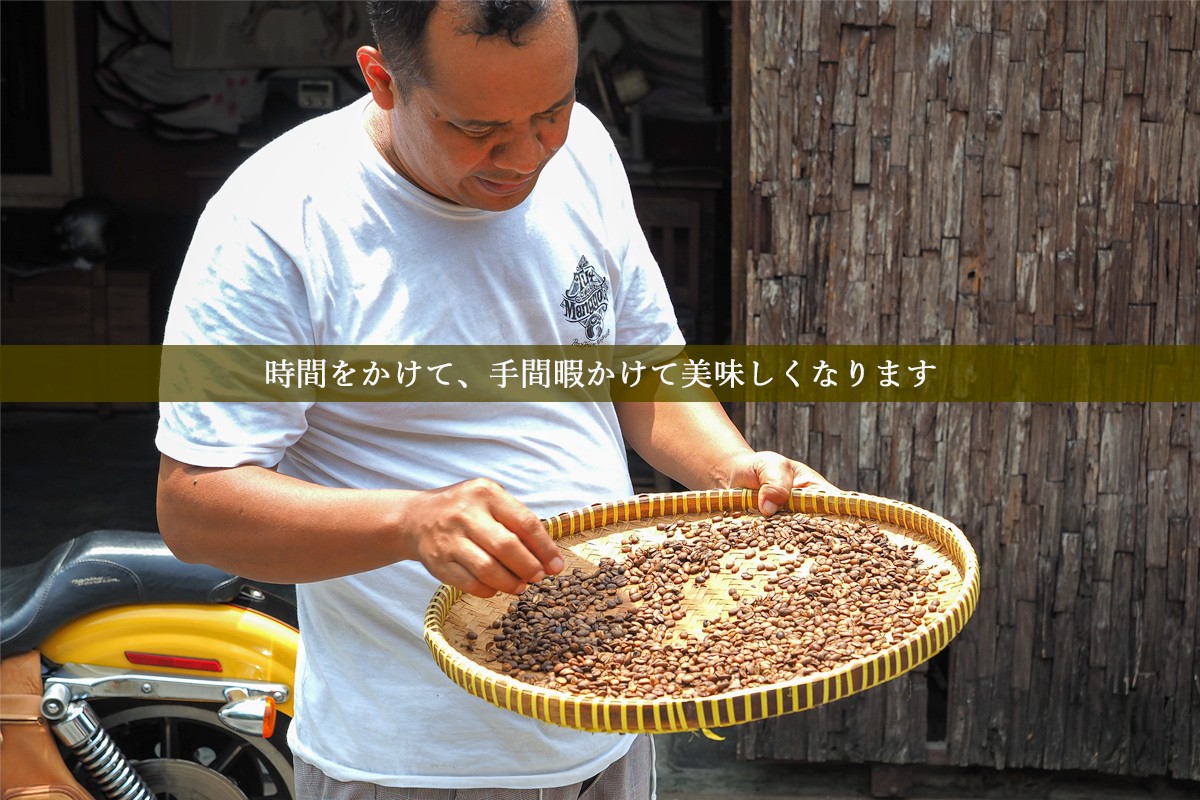 コピルアクコーヒー豆をチェックするALI