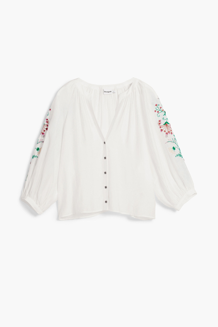 Desigual（デシグアル） 26SWBW13 レディース 刺繍ブラウス 七分袖 花