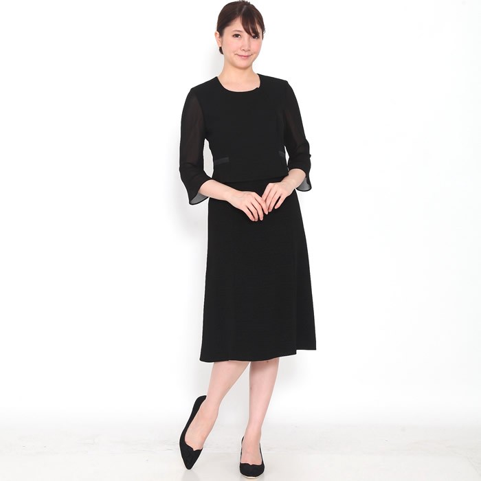 ❤️高級、夏喪服兼用5部袖スーツ♡ブラックスーツ♡美品 オンライン限定【喪服・礼服・フォーマル・春夏】ラッフルカラー