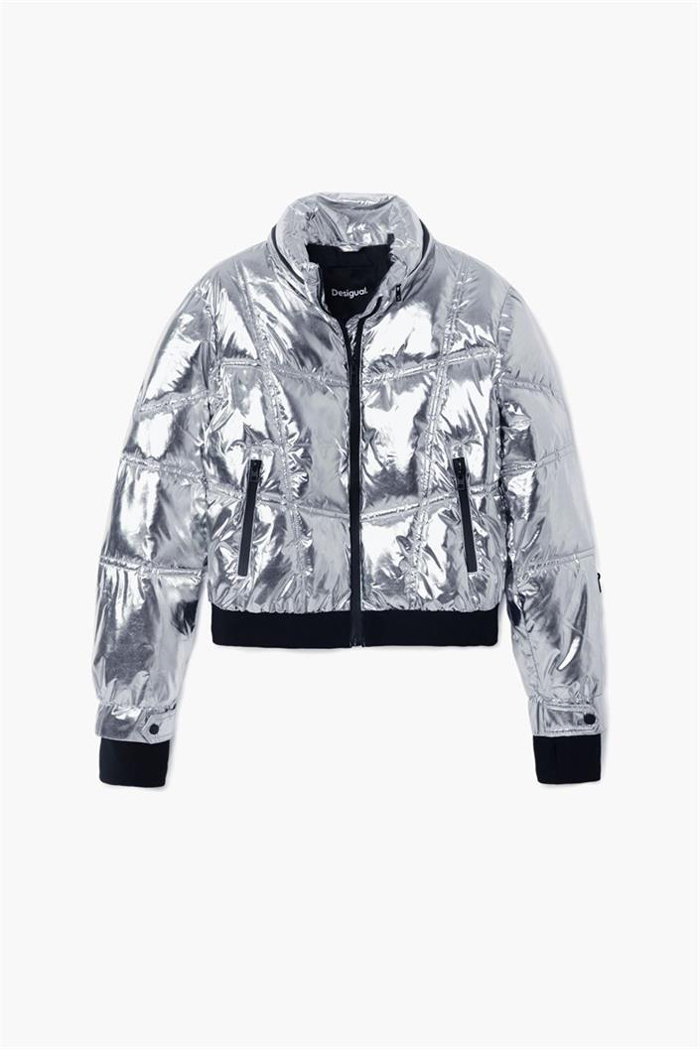 Desigual メタリックシルバー ジャケット XL Desigual（デシグアル） レディースファッション 中綿ダウン ダウン